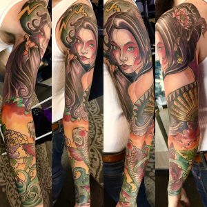 St Pete Tattoo Geisha and Koi Sleeve by J Michael Taylor