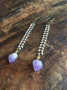 Chain Earrings with Small Amethyst Stone by Joanna Coblentz