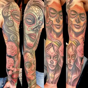 St Pete Tattoo Day of the Dead Women Sleeve by J Michael Taylor