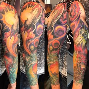 St Pete Tattoo Space Rocketship Sleeve by J Michael Taylor