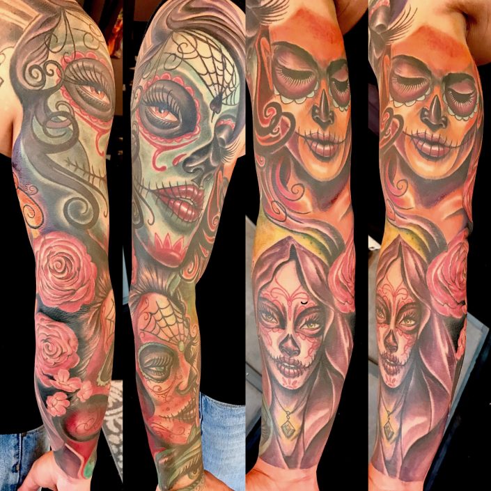 St Pete Tattoo J Michael Taylor Day of the Dead Women Sleeve