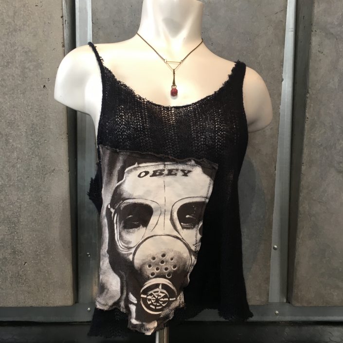 Necklace with Triangle and Hanging Red Stone on Black Multimedia Tank Top by Joanna Coblentz