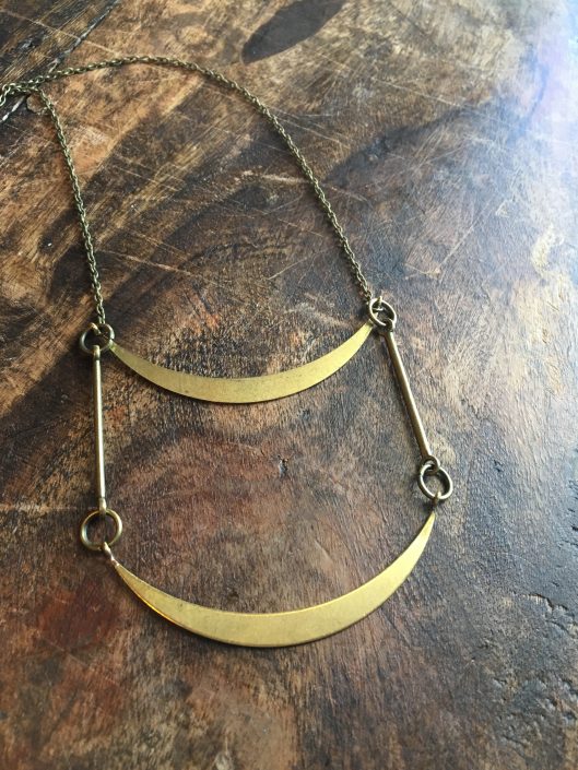 Chain Necklace with Two Hanging Crescent Moons by Joanna Coblentz