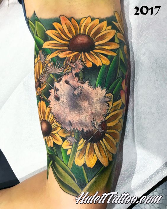 St Pete Tattoo 2017 Sunflowers and Dandelions Tattoo by Jeremy Hulett