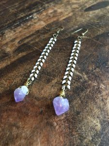 St Pete Tattoo Fishbone Chain with Amethyst Crystal Earrings