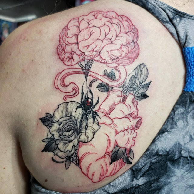 Black Widow with Heart and Brains St Pete Tattoo