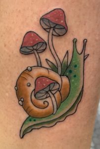 Mushroom Snail Tattoo by Shannon Haines